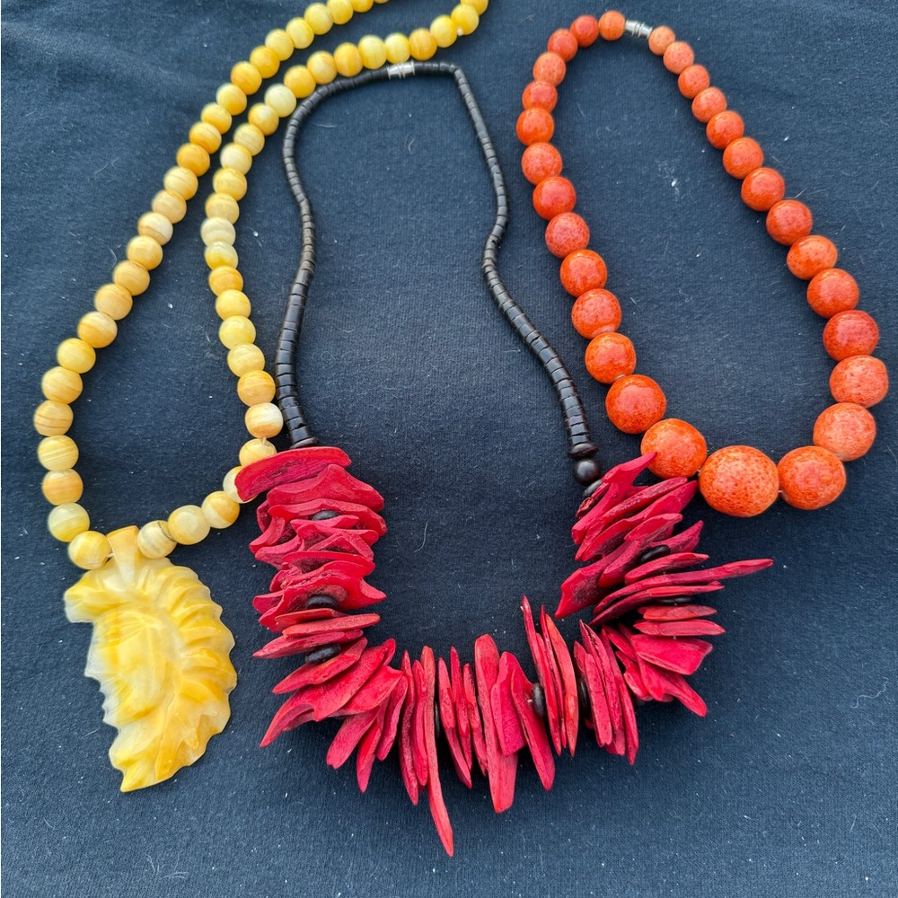 Vibrant Beaded Necklace Set in Red, Yellow, and Orange